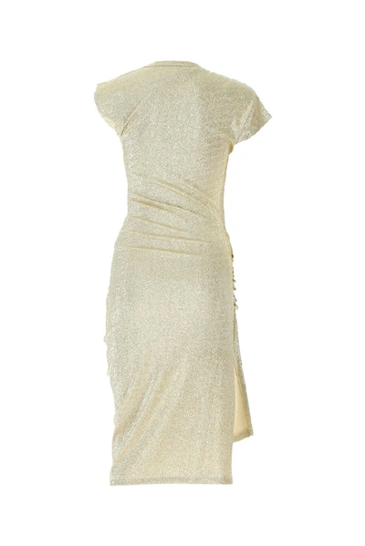 Shop Paco Rabanne Glitter Ruched Midi Dress In Gold