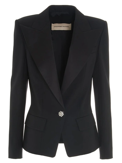 Shop Alexandre Vauthier Jewel Button Tuxedo Blazer In Black