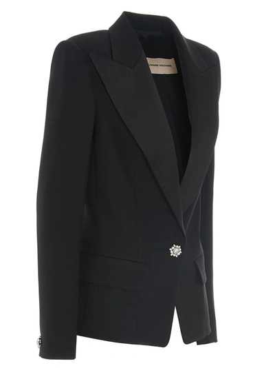 Shop Alexandre Vauthier Jewel Button Tuxedo Blazer In Black