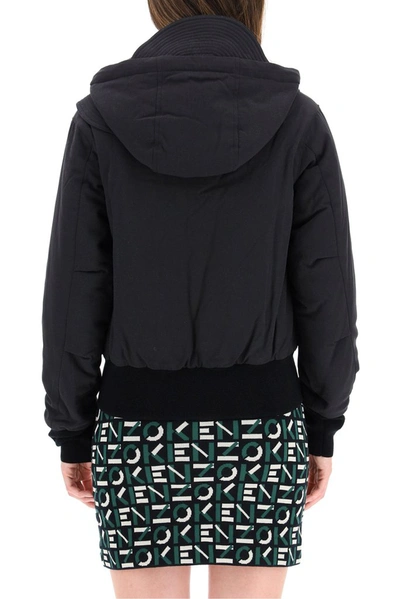 Shop Kenzo Hooded Short Parka In Black