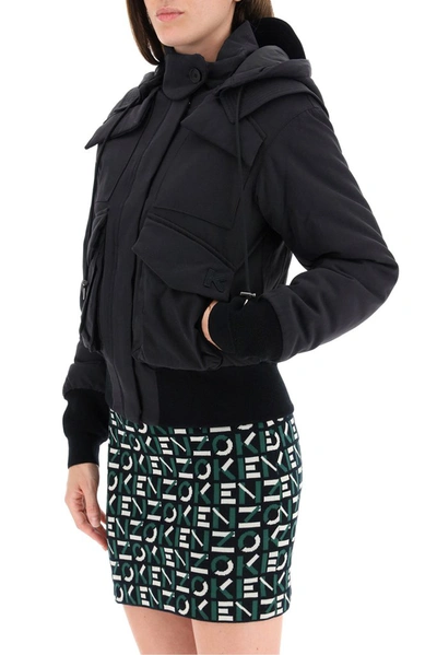 Shop Kenzo Hooded Short Parka In Black