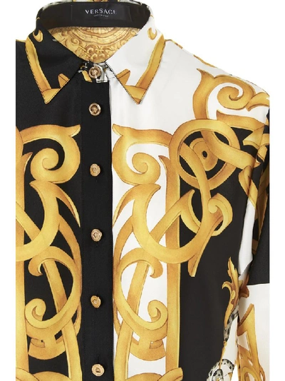 Shop Versace Baroque Pleated Shirt Dress In Multi