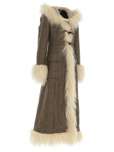 Shop Miu Miu Fur Trim Houndstooth Coat In Multi