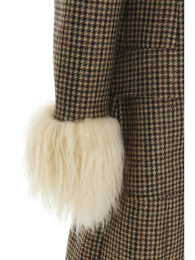 Shop Miu Miu Fur Trim Houndstooth Coat In Multi