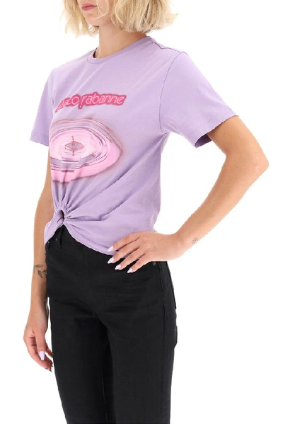 Shop Paco Rabanne Gathered Logo Print T In Purple