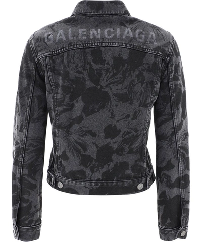 Shop Balenciaga Floral Denim Jacket In Grey