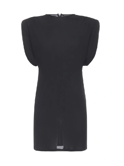 Shop Versace Structured Shoulder Mini Dress In Black