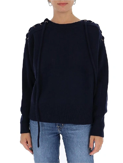 Shop See By Chloé Lace Up Knitted Sweater In Blue