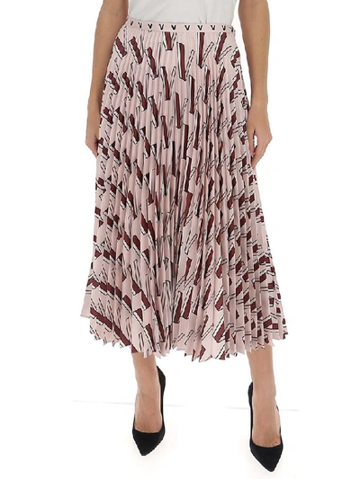 Shop Valentino Pleated Logo Print Midi Skirt In Multi