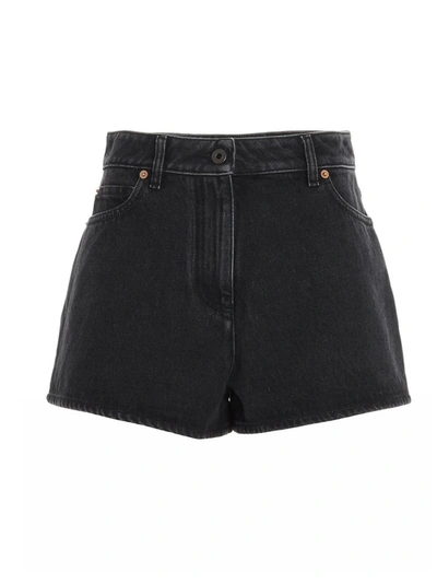 Shop Valentino Logo Denim Shorts In Black