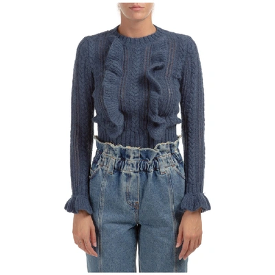 Shop Philosophy Di Lorenzo Serafini Ruffled Cable Knit Sweater In Blue