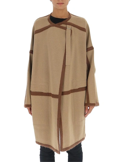 Shop Chloé Oversized Contrast Trimmed Coat In Beige