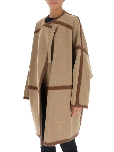 Shop Chloé Oversized Contrast Trimmed Coat In Beige