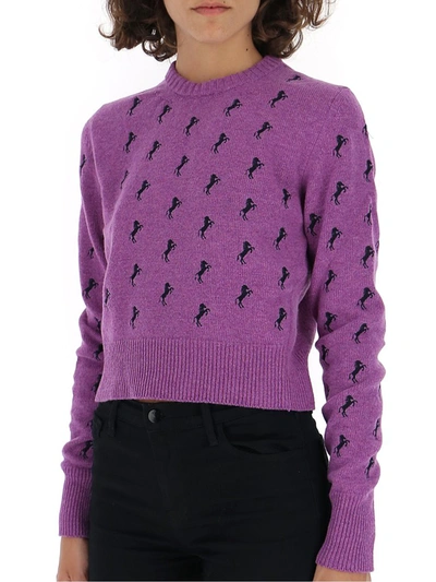 Shop Chloé Horse Embroidered Knitted Sweater In Purple