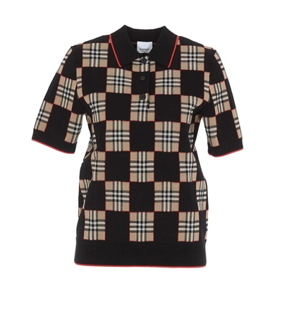 Shop Burberry Chequer Jacquard Polo Shirt In Multi