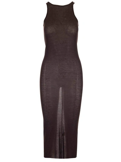 Shop Rick Owens Ribbed Midi Dress In Brown