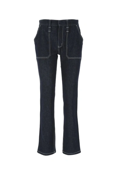 Shop Chloé Contrast Stitching Denim Jeans In Blue