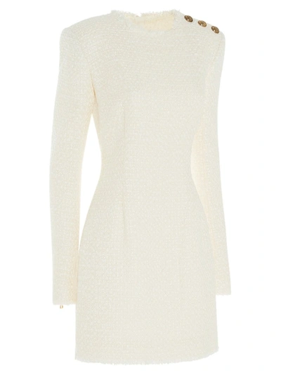 Shop Balmain Tweed Sheath Dress In White