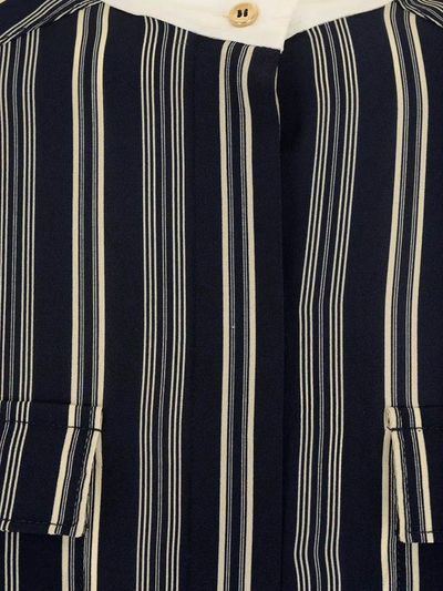 Shop Chloé Striped Mandarin Collar Shirt In Blue