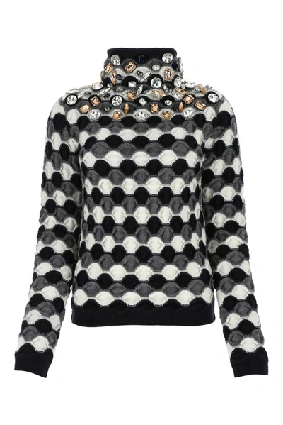 Shop Loewe Rhinestoned High Neck Sweater In Multi