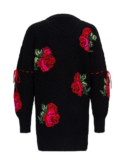 Shop Versace Rose Intarsia Sweater In Black