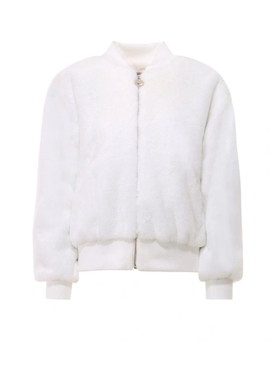 Shop Chiara Ferragni Logo Embroidered Faux Fur Jacket In White