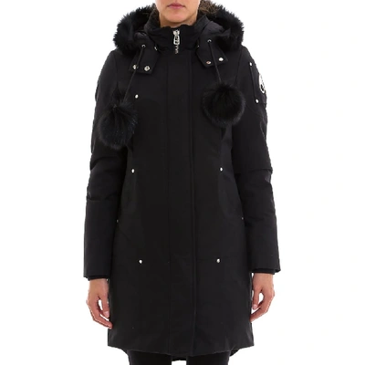 Moose Knuckles Stirling Hooded Parka Jacket W/ Fur Collar In Black 
