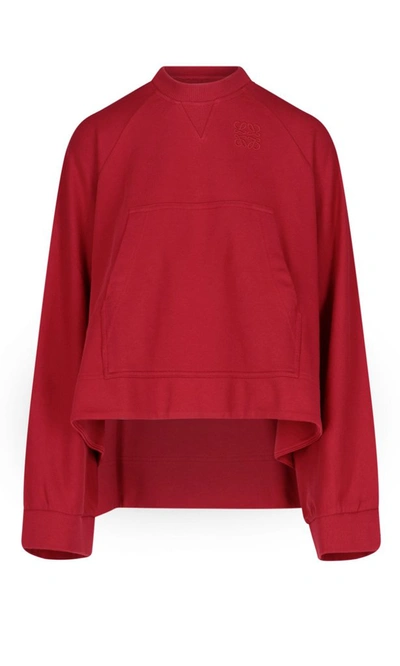 Shop Loewe Anagram Embroidered Oversize Sweatshirt In Red