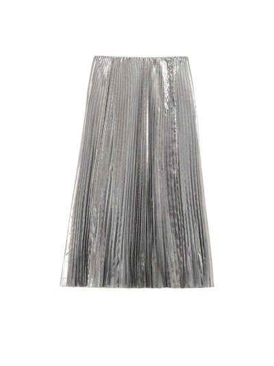 Shop Balenciaga Pleated Midi Skirt In Silver