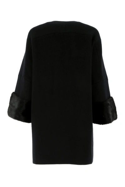 Shop Agnona Fur Trim Coat In Black