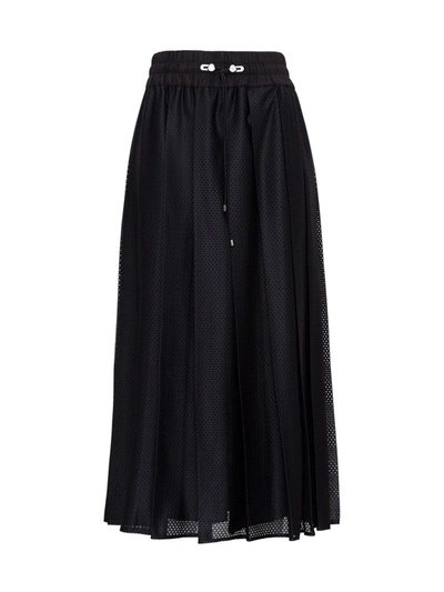 Shop Moncler Mesh Midi Skirt In Black