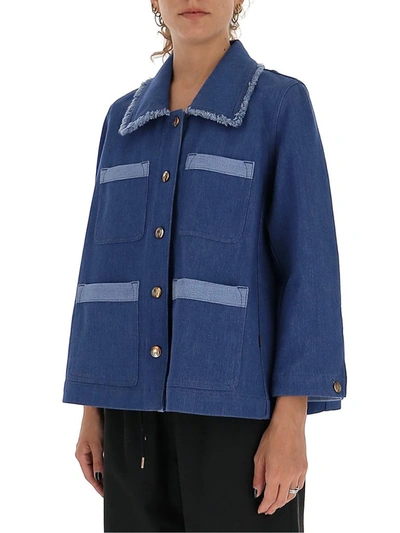 Shop Chloé Contrast Detailed Denim Jacket In Blue