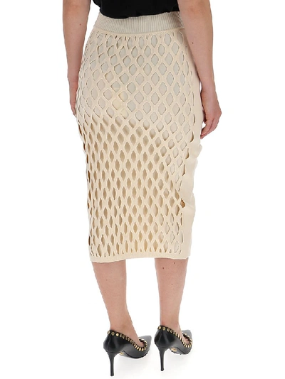 Shop Fendi Logo Knitted Pencil Skirt In Beige