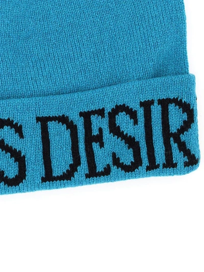 Shop Alberta Ferretti Slogan Knit Beanie In Blue