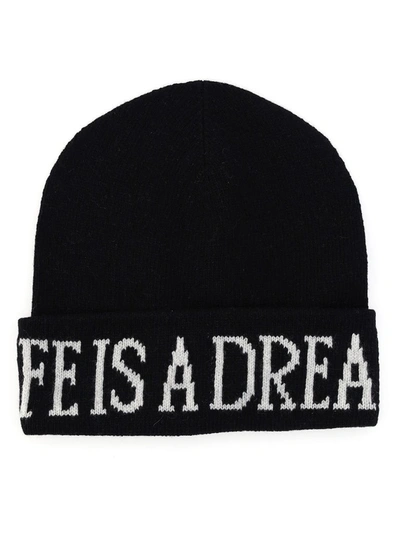 Shop Alberta Ferretti Slogan Knit Beanie In Black