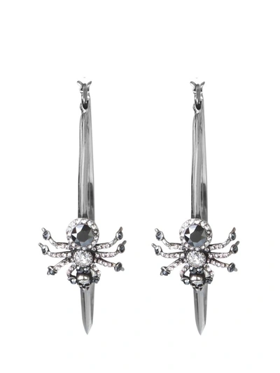 Shop Alexander Mcqueen Embellished Spider Hoop Earrings In Silver