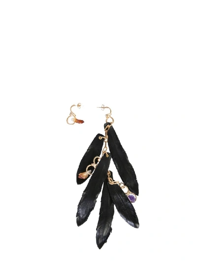 Shop Dsquared2 Dsquared Feather And Talisman Mismatched Earrings In Black