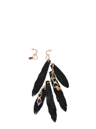 Shop Dsquared2 Dsquared Feather And Talisman Mismatched Earrings In Black