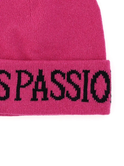 Shop Alberta Ferretti Slogan Knit Beanie In Pink