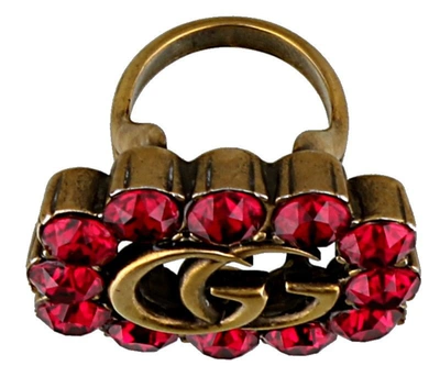 Shop Gucci Crystal Embellished Double G Ring In Red