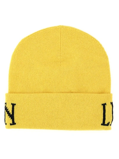 Shop Alberta Ferretti Slogan Knit Beanie In Yellow