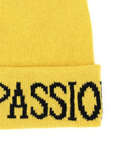 Shop Alberta Ferretti Slogan Knit Beanie In Yellow
