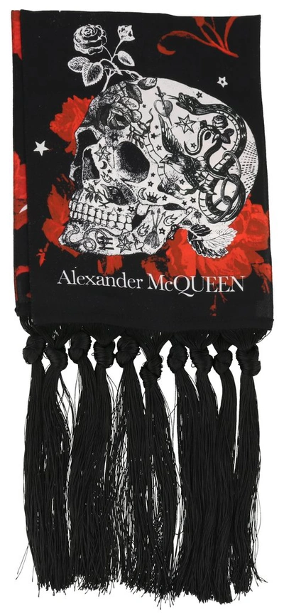 Alexander Mcqueen Tattoo Skulls Silk Scarf In Black | ModeSens