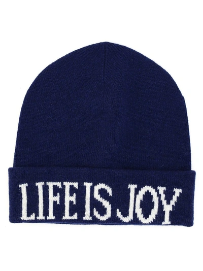 Shop Alberta Ferretti Slogan Knit Beanie In Blue