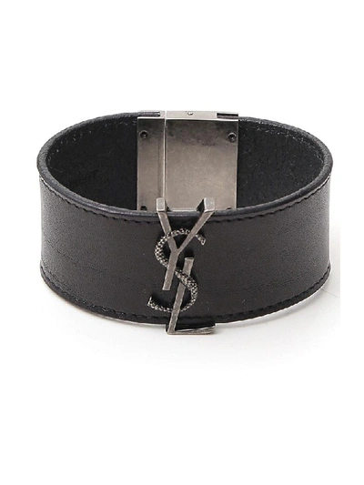 Shop Saint Laurent Ysl Monogram Bracelet In Black
