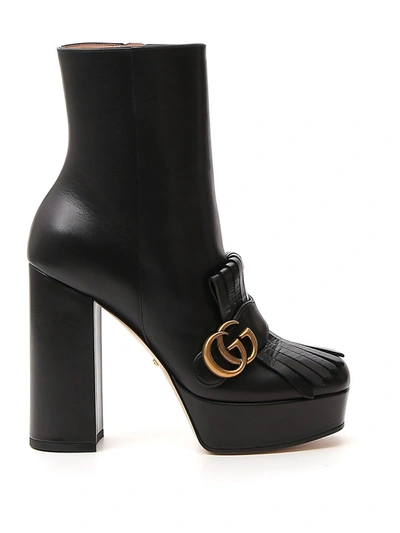 Shop Gucci Gg Marmont Heeled Ankle Boots In Black
