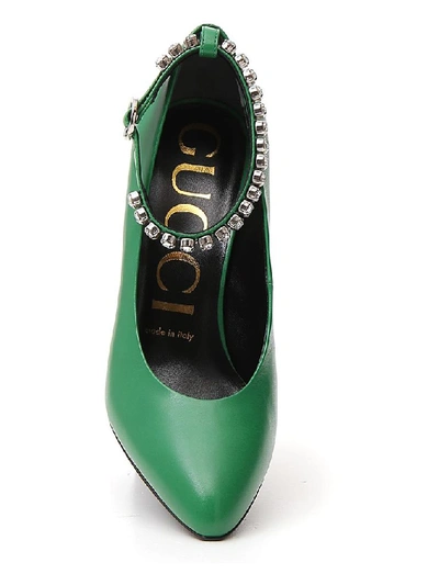 Shop Gucci Crystal Strap Pumps In Green