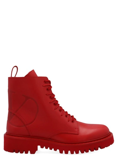 Shop Valentino Vlogo Combat Boots In Red