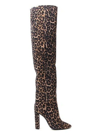 Shop Saint Laurent Animal Print Over The Knee Boots In Multi