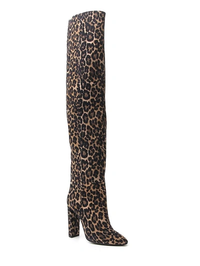 Shop Saint Laurent Animal Print Over The Knee Boots In Multi